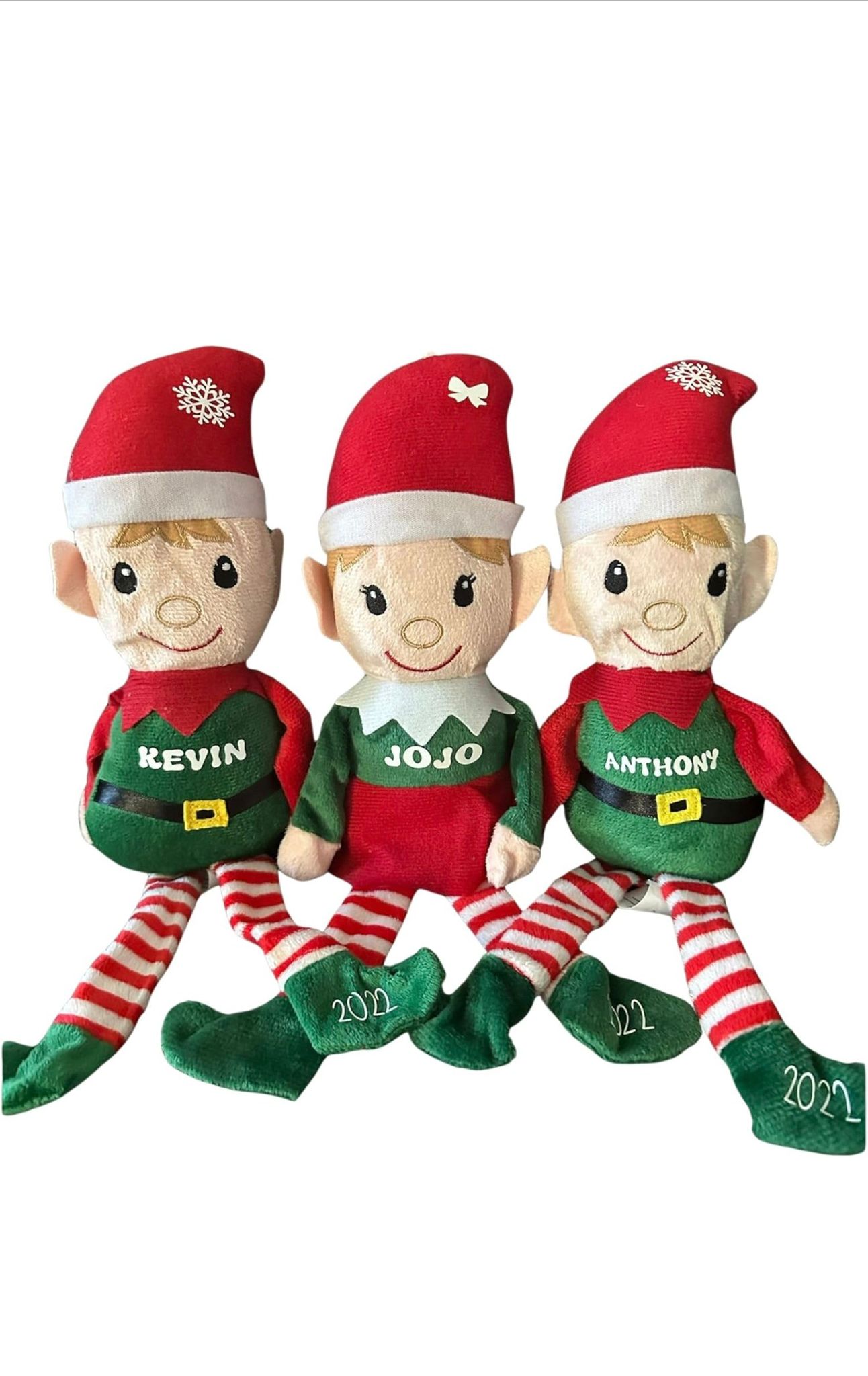 Personalized Christmas Elf Plush Set of 3 - KEVIN, JOJO, ANTHONY with Names and Year