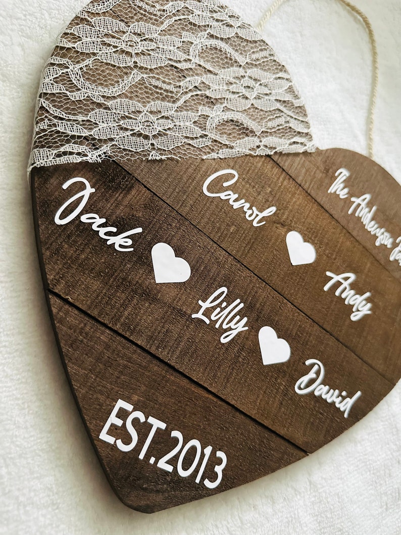 Personalized Wooden Heart Shaped Family Sign